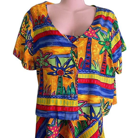 Vintage Palm Bay Dress Womens XL Tropical Maxi Jacket Set Made Hawaii 90s - Picture 3 of 8